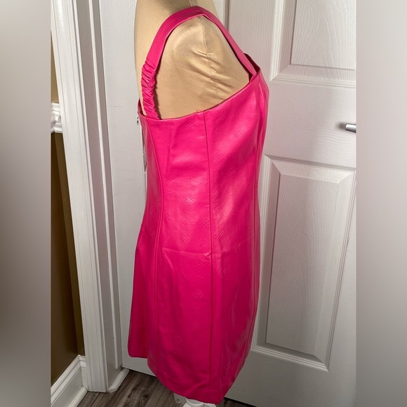 Rotate Herlina Mini Dress Size 8‎ Fuchsia Faux Leather Square Neck NWT - Picture 9 of 16